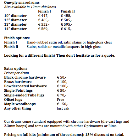 MMC Drums Steambent Prices 2